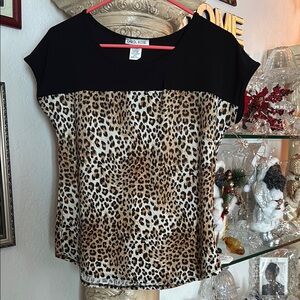 Carol Rose Black and Leopard Print Women's Top
